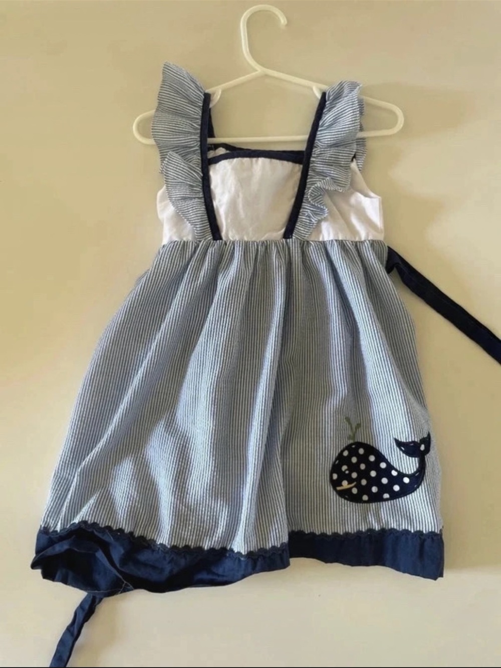 Blue & White Striped Whale Appliqué Girls Sundress
